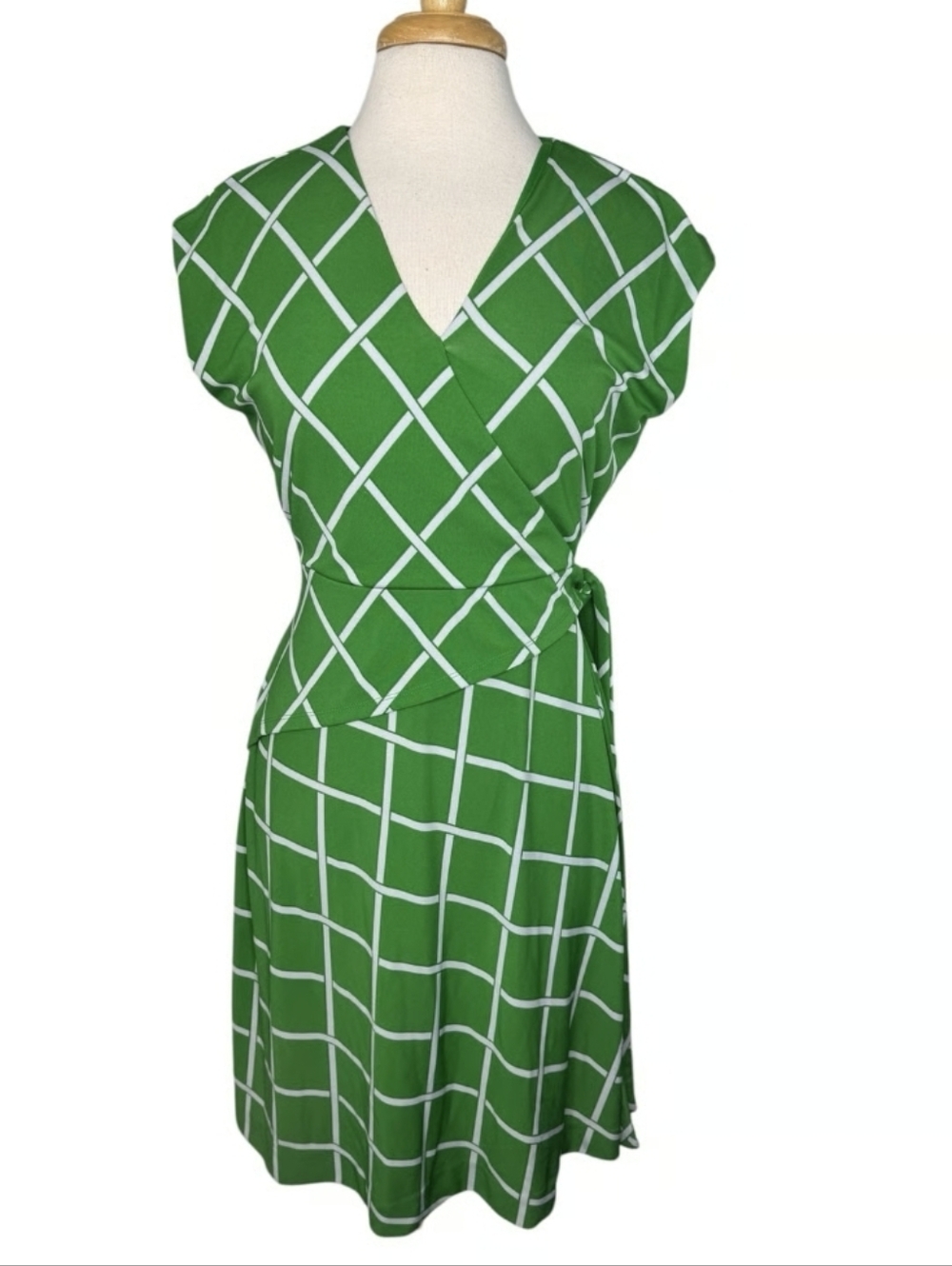 Ann Taylor Bright Kelly Green DRESS with White Accents XS Spring!